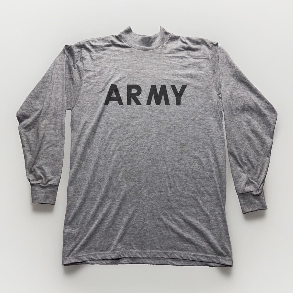 US Army Shirt Mens M Grey Mock Neck Long Sleeve Physical Fitness Uniform APFU